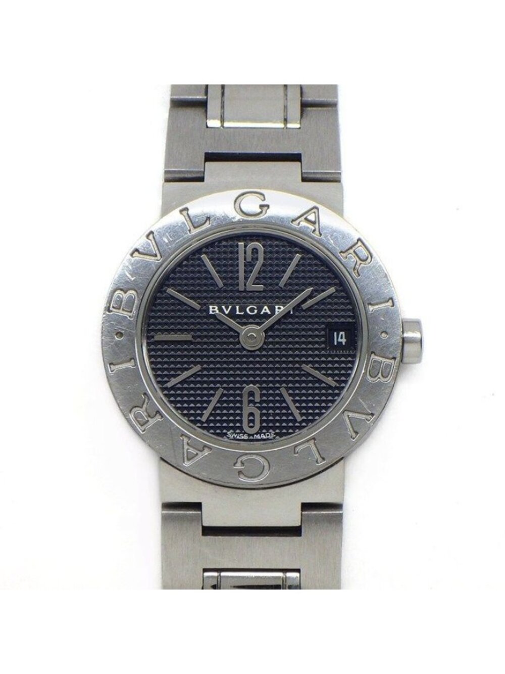 Bvlgari Watch Date Guilloche Kurd Paris Black Dial SS Quartz Analog